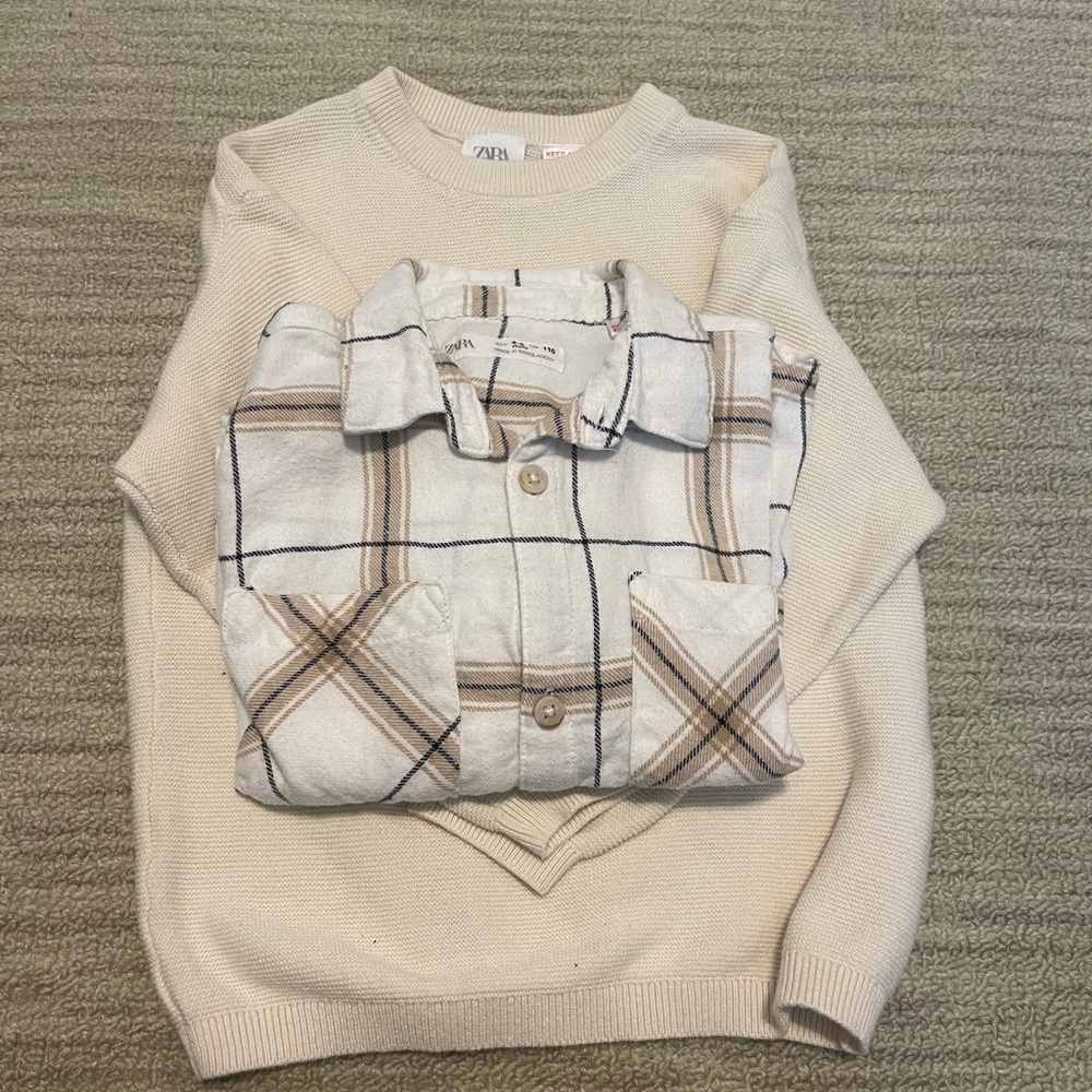 Zara boys set size 4/5 long sleeve flannels shirts and sweater